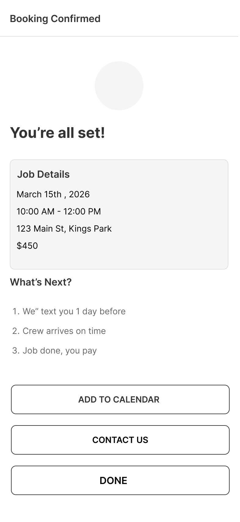 Confirmation wireframe
