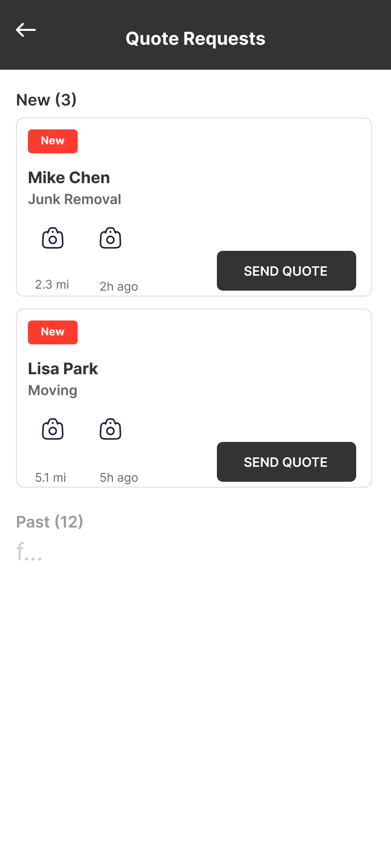 Quote Requests wireframe
