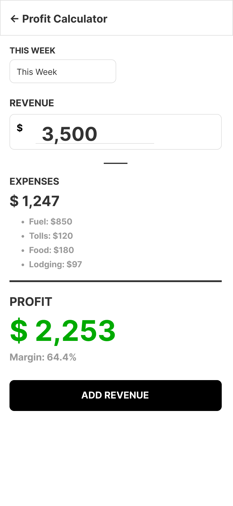 Profit Calculator wireframe