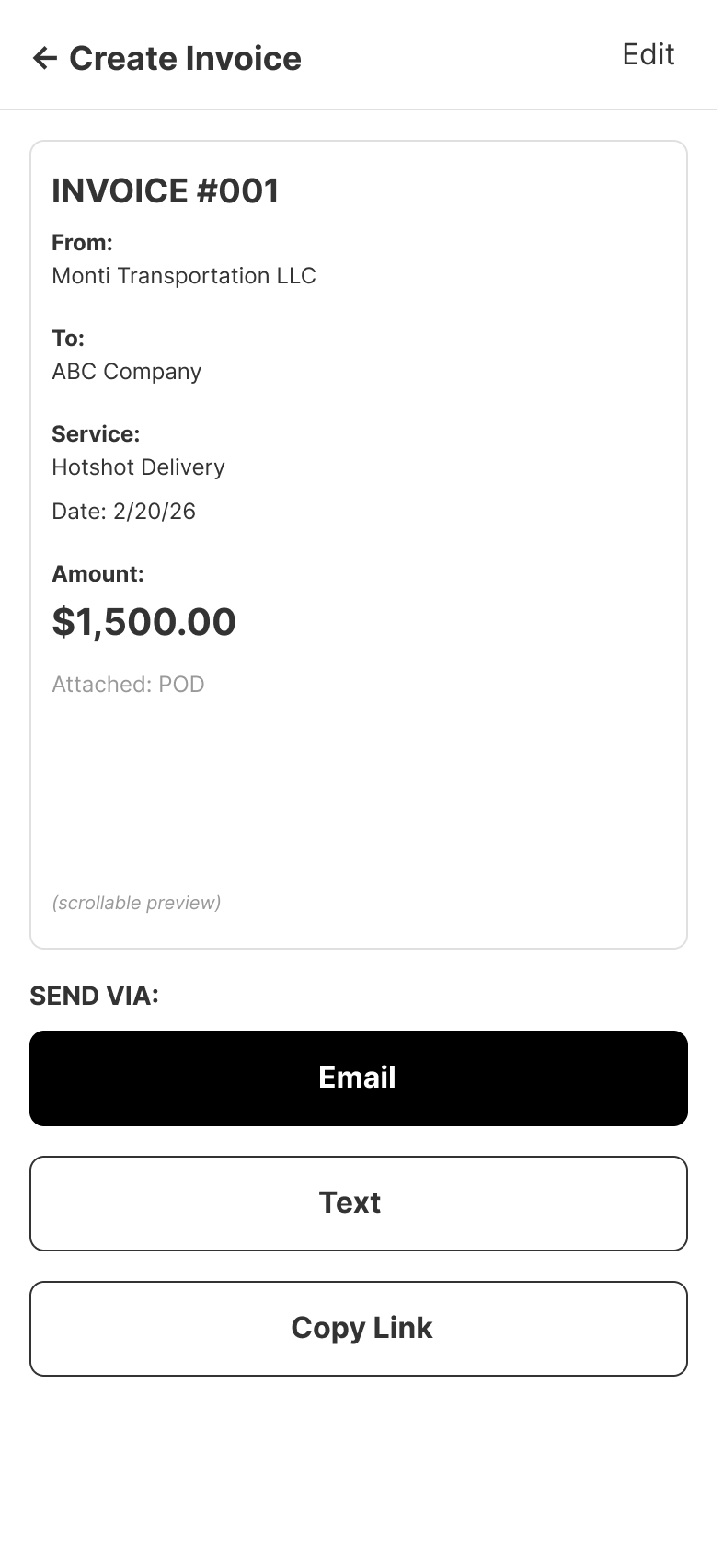 Invoice Preview wireframe